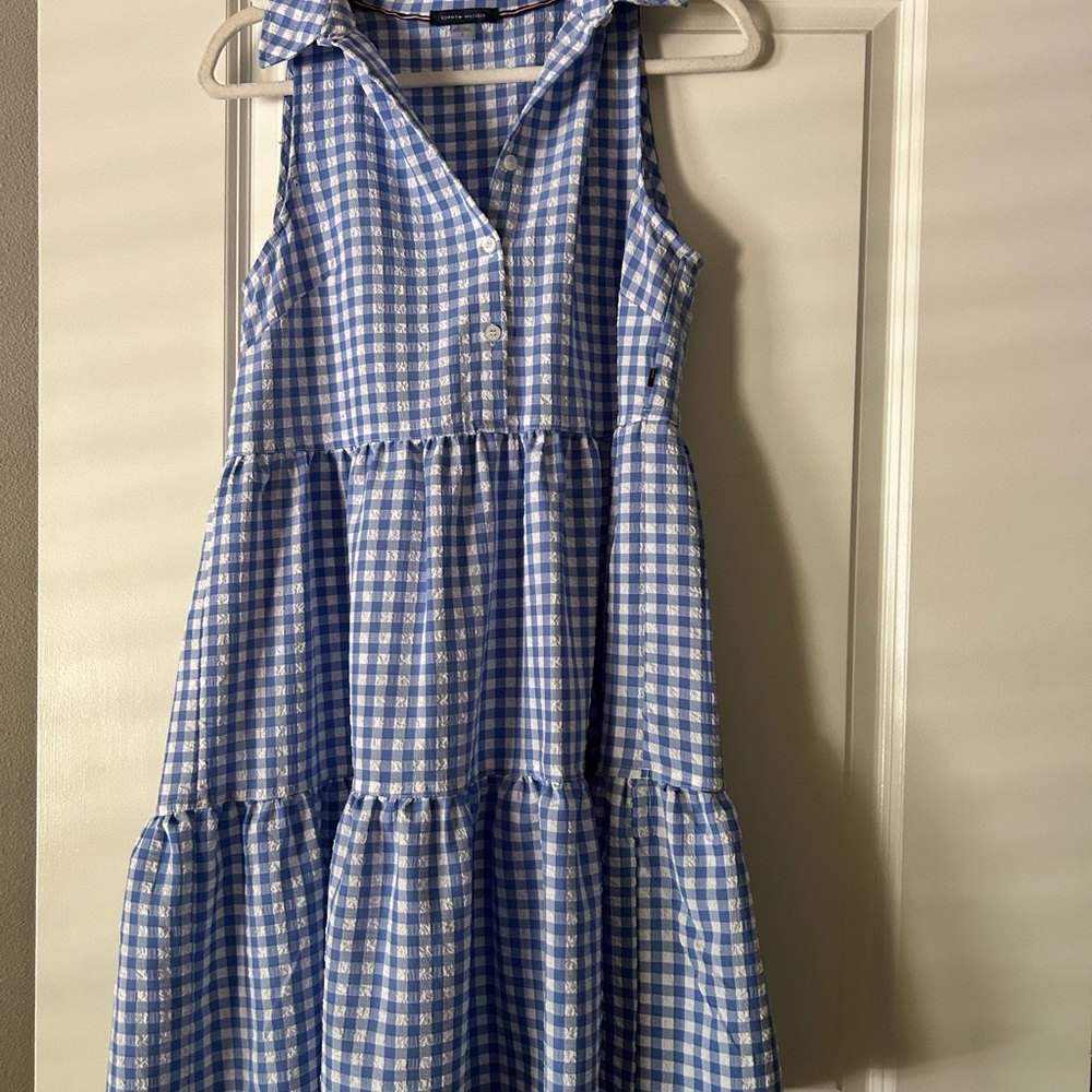Tommy Hilfiger Blue Gingham Tiered Sleeveless Dress